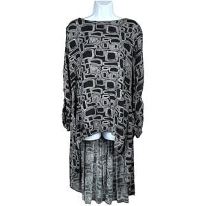 Truth‎ + Style Tunic High-Low Top Black White Print Long Sleeve Women's L Petite